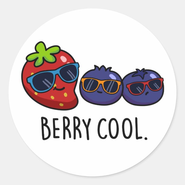 Berry Cool Funny Strawberry Blueberry Pun  Classic Round Sticker (Front)