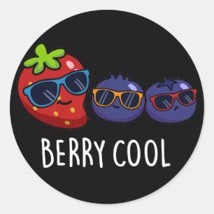 Berry Cool Funny Strawberry Blueberry Pun Dark BG Classic Round Sticker