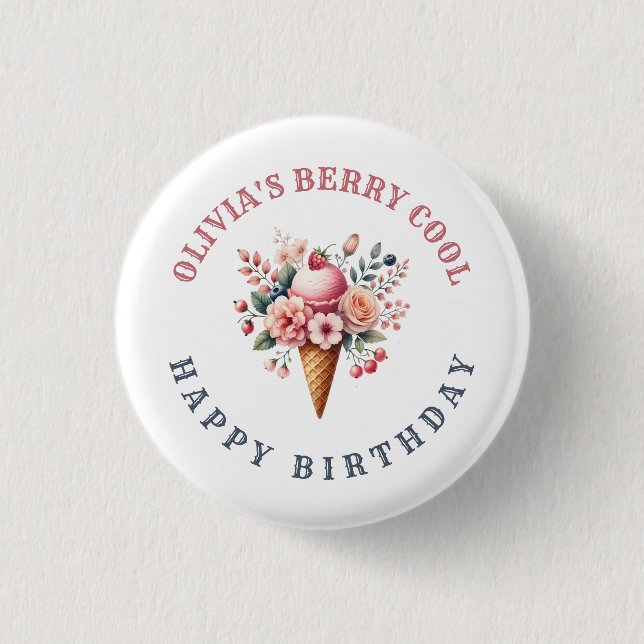 Berry Cool Happy Birthday Ice Cream Party 3 Cm Round Badge (Front)