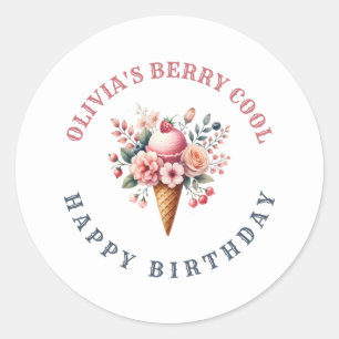 Berry Cool Happy Birthday Ice Cream Party Classic Round Sticker