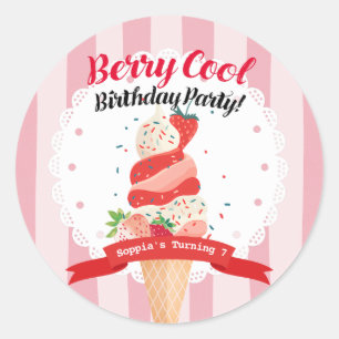 Berry Cool Strawberry Ice Cream Birthday Classic Round Sticker