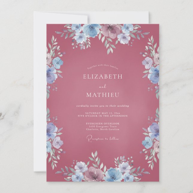Berry Cornflower Bloom Wedding Invitation (Front)