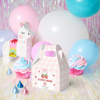 Berry Cute Pink Strawberry First Birthday Party Favour Box