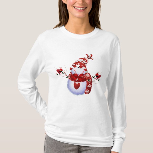 Berry Cute Snowman Christmas Holiday T-Shirt (Front)