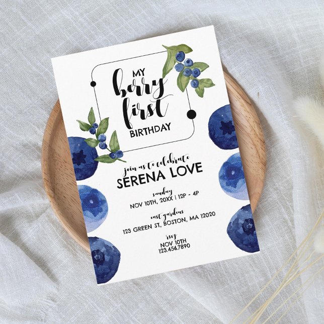 Berry First | 1st Birthday | Blueberry | White Invitation (Creator Uploaded)