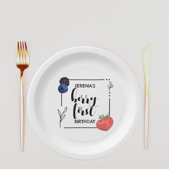 Berry First | 1st Birthday | Mixed Berry | Minimal Paper Plate (Creator Uploaded)