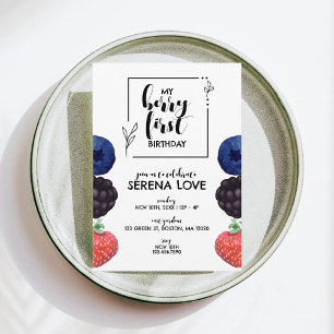 Berry First 1st Birthday Mixed Berry White Invitation