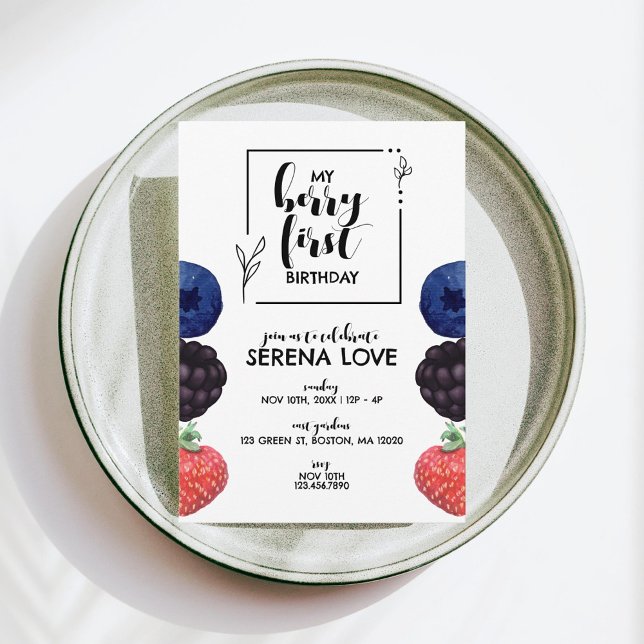 Berry First | 1st Birthday | Mixed Berry | White Invitation (Creator Uploaded)