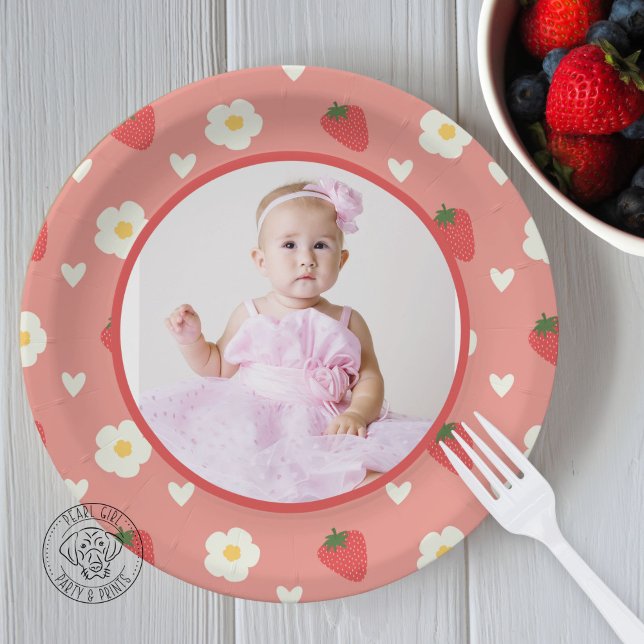 Berry First 1st Birthday Photo Paper Plate (Creator Uploaded)