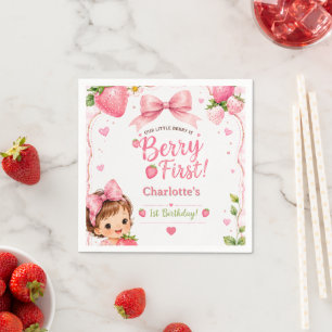 Berry First 1st Birthday Strawberry Girl Napkin