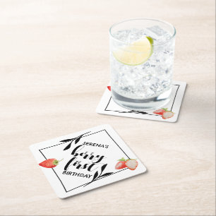 Berry First   1st Birthday   Strawberry   Modern Paper Coaster