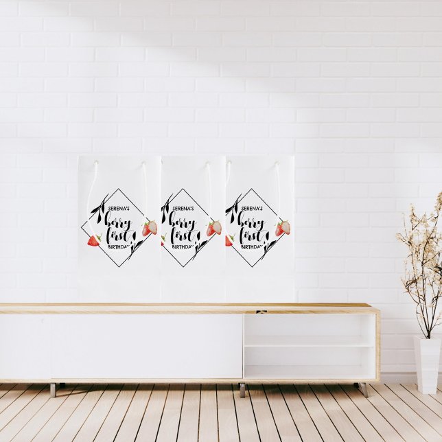 Berry First | 1st Birthday | Strawberry | Modern Small Gift Bag (Creator Uploaded)