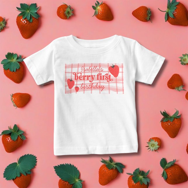 Berry First 1st Birthday Strawberry Photo Baby T-Shirt (Creator Uploaded)