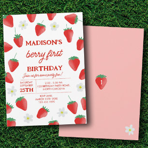 Berry First 1st Birthday Strawberry Turning One Invitation