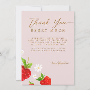 Berry First 1st Strawberry Birthday Photo Thank You Card
