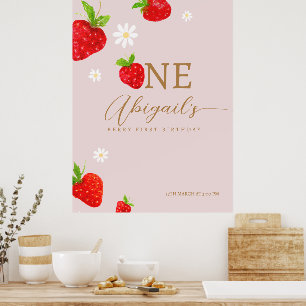Berry First 1st Strawberry Birthday Welcome  Poster