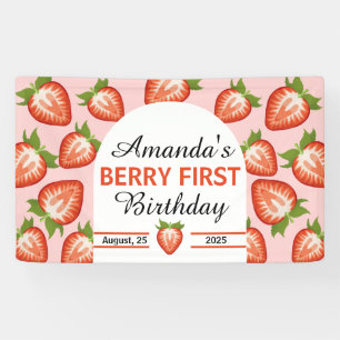 Berry First Baby Girl Pink Birthday  Banner