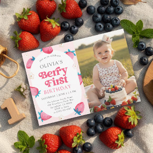 Berry First Birthday 1st Birthday Photo Invitation