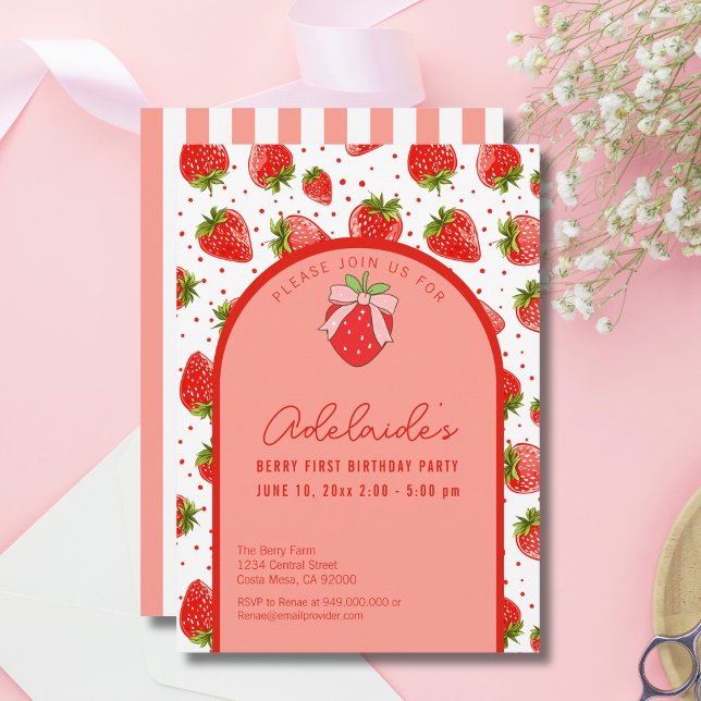 Berry First Birthday 1st Birthday Strawberry Party Invitation (Creator Uploaded)