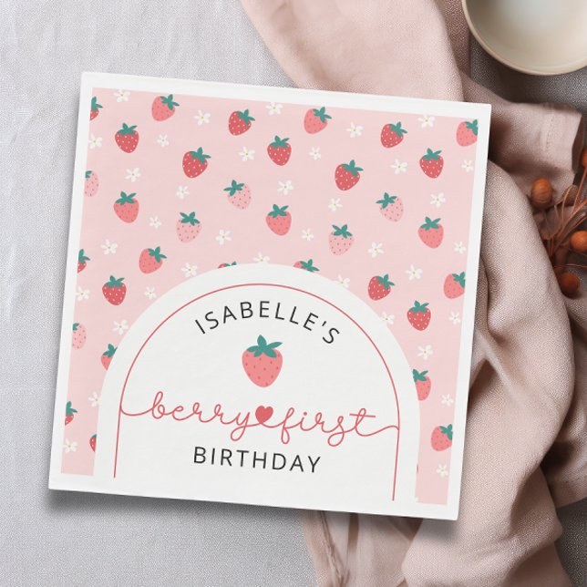 Berry First Birthday 1st Birthday Strawberry Party Napkin (Berry First Birthday 1st Birthday Strawberry Party Napkins)
