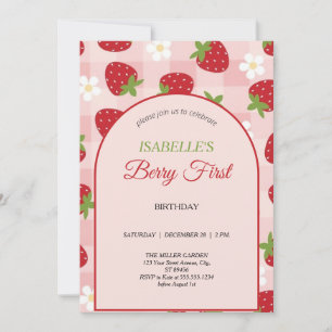 Berry First Birthday 1st Birthday Strawberry Photo Invitation