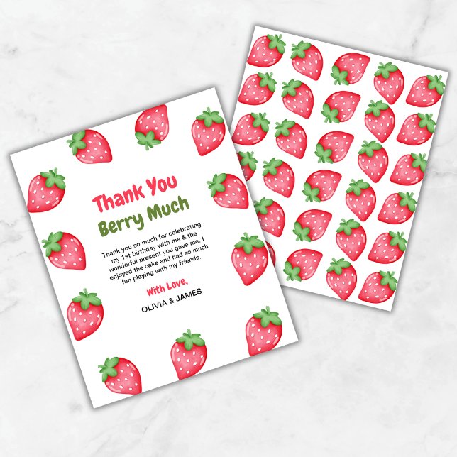 Berry First Birthday 1st Birthday Thank You Card  (Berry First Birthday Strawberry 1st Birthday Thank You Card  )