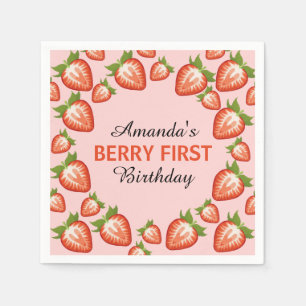 Berry first birthday Berry Girl pink Strawberry Napkin