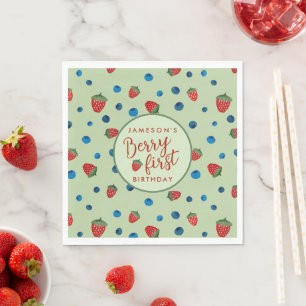 Berry First Birthday Blueberries and Strawberries Napkin