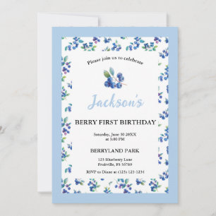 Berry First Birthday Blueberry Gingham Invite