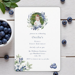  Berry First Birthday  blueberry party photo Invitation