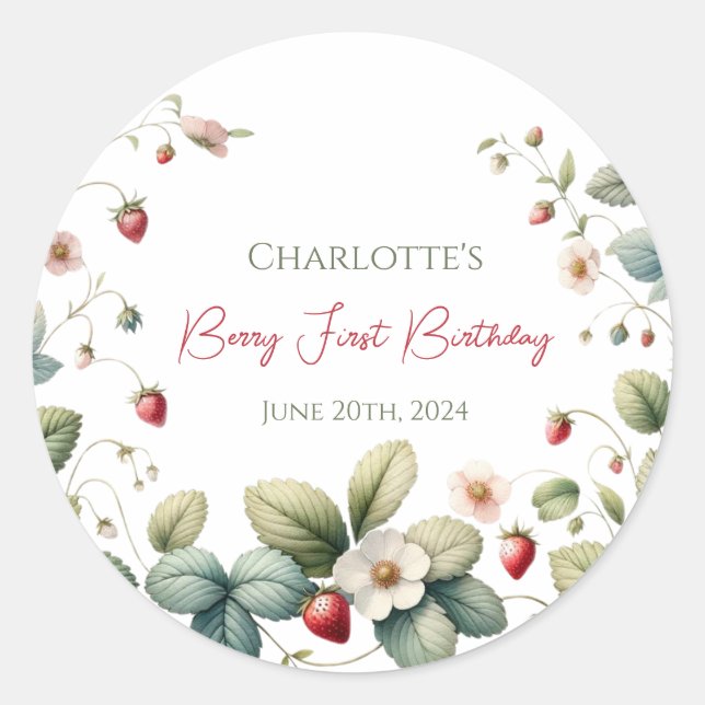 Berry First Birthday  Classic Round Sticker (Front)