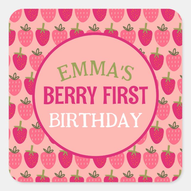 Berry First Birthday Custom Name  Square Sticker (Front)
