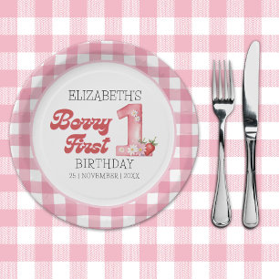 "Berry First Birthday Cute Birthday 1st Girl  Paper Plate