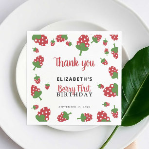 Berry First Birthday Cute Strawberry Girl Custom Napkin