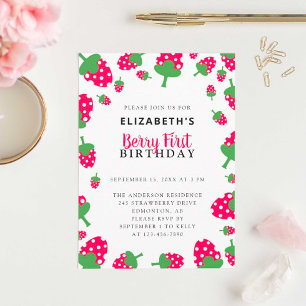 Berry First Birthday Cute Strawberry Invitation