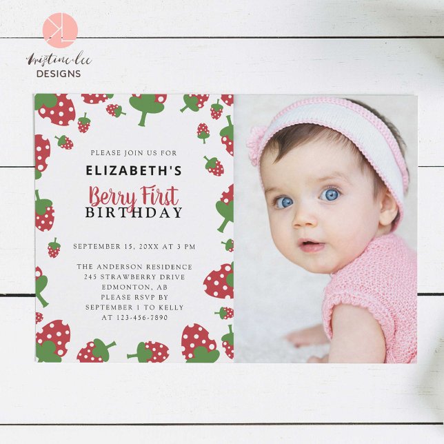 Berry First Birthday Cute Strawberry Photo Invitation (Creator Uploaded)