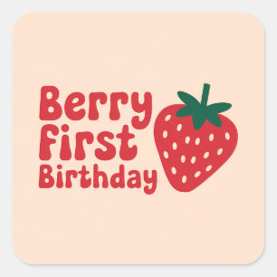 Berry First Birthday – Cute Strawberry-Themed Square Sticker