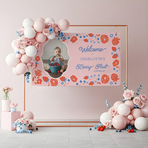 Berry First Birthday Cute Strawberry Welcome Photo Banner