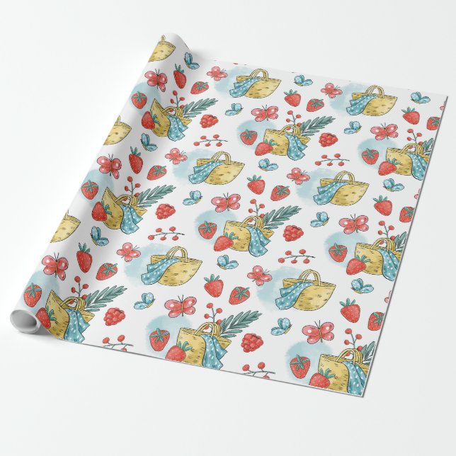Berry First Birthday Gift  Wrapping Paper (Unrolled)