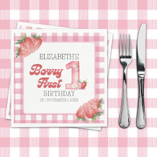 "Berry First Birthday Girl strawberry Theme Napkin