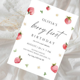 Berry First Birthday Girl - Sweet Strawberry Party Invitation
