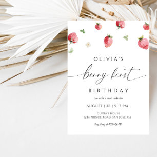 Berry First Birthday Girl - Sweet Strawberry Party Invitation