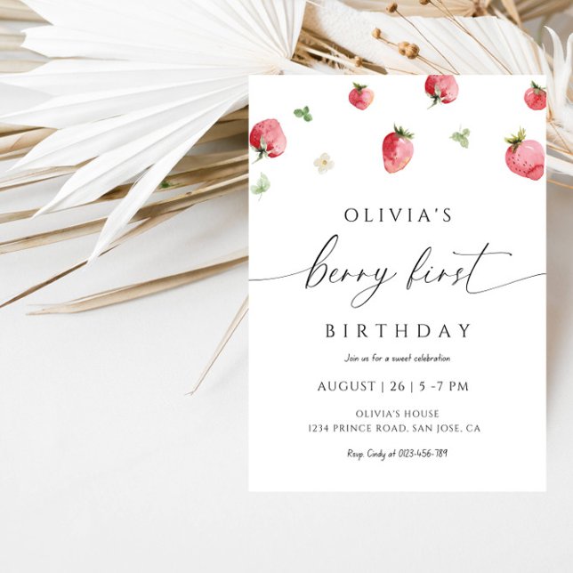 Berry First Birthday Girl - Sweet Strawberry Party Invitation (Creator Uploaded)