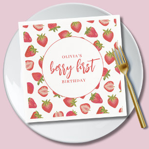 Berry First Birthday Girls strawberry Napkin