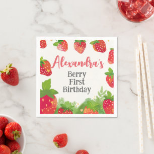 Berry First Birthday Girls Strawberry Personalised Napkin