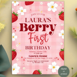 Berry First Birthday Invitation, Editable 1st Birt Invitation