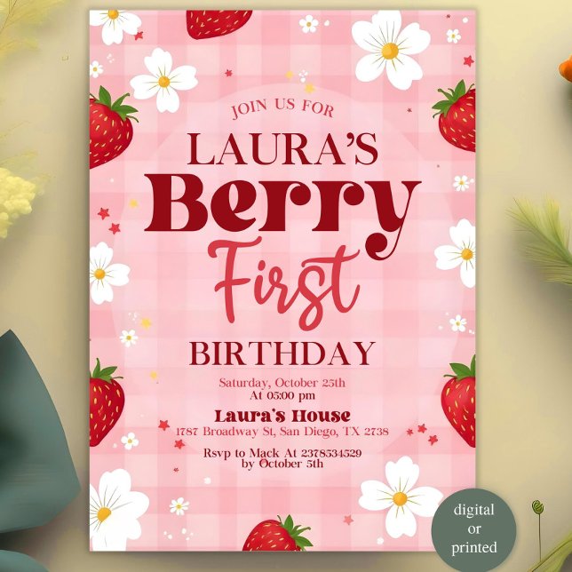 Berry First Birthday Invitation, Editable 1st Birt Invitation (Creator Uploaded)
