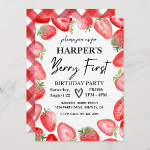 Berry First Birthday Invitation   Strawberry