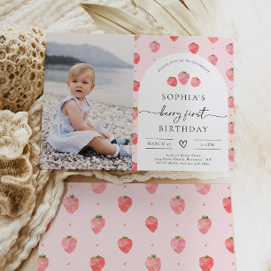 Berry First Birthday Invitation   Strawberry