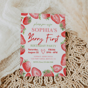 Berry First Birthday Invitation   Strawberry